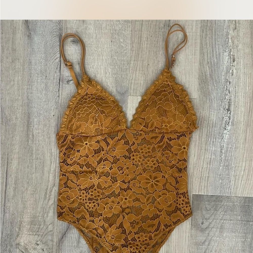 Forever 21 Mustard Lace Bodysuit